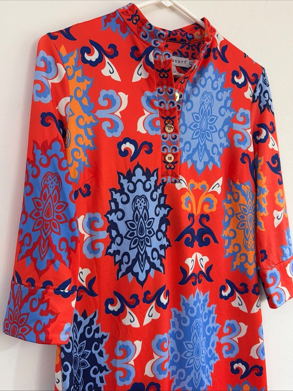 Gretchen Scott Designs XS Everyday Jersey Collared Dress Blue Orange Resort - Picture 2 of 12